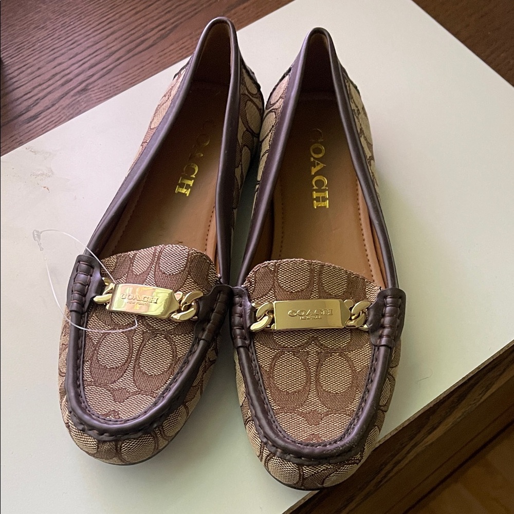 Coach Signature Tan and Brown Loafers 100% authentic never worn